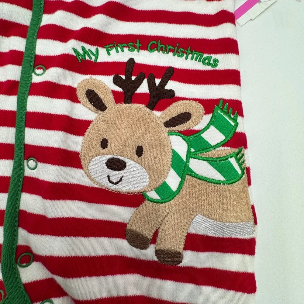 NEW Little Me Lot of 2 Baby 3M Footed Pajamas Reindeer Christmas Sleepers Outfit